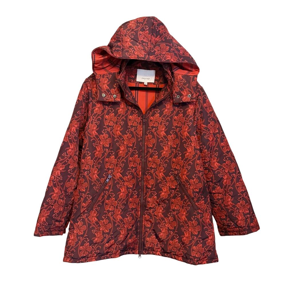 Cinq a Sept Jacket Size XS/S Burgundy Damask Hooded Maximalist Eclectic Outdoor